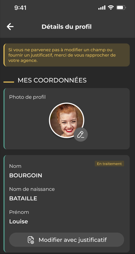 Modification des infos personnelles