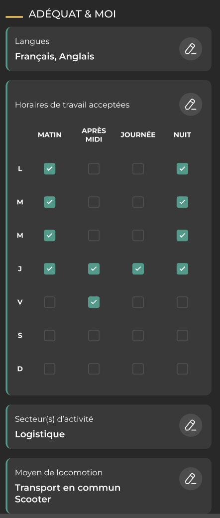 Modification des disponibilites